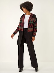 Roman Black Nordic Pattern Hooded Knit Cardigan - Image 2 of 4