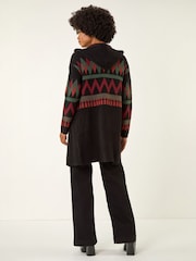 Roman Black Nordic Pattern Hooded Knit Cardigan - Image 3 of 4