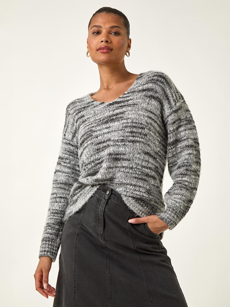 Roman Black Shimmer V-Neck Knitted Jumper - Image 4 of 4