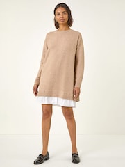 Marrón - Vestido de punto con camisa simulada romana - Imagen 3 de 4