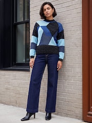 Roman Blue Metallic Colour Block Knit Jumper - Image 2 of 4