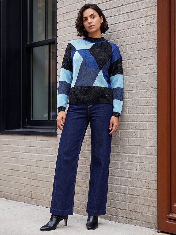 Roman Blue Metallic Colour Block Knit Jumper - Image 2 of 4 Roman Blue Metallic Colour Block Knit Jumper - Image 2 of 4