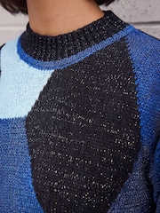 Roman Blue Metallic Colour Block Knit Jumper - Image 4 of 4