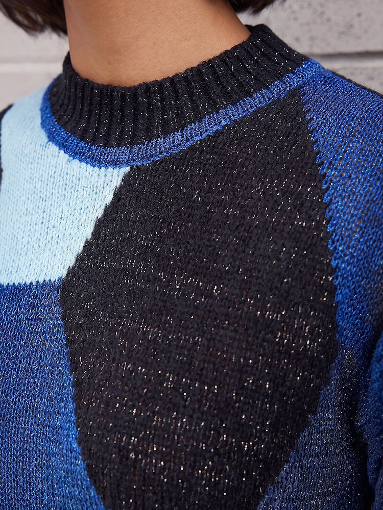 Roman Blue Metallic Colour Block Knit Jumper - Image 4 of 4 Roman Blue Metallic Colour Block Knit Jumper - Image 4 of 4