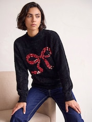 Roman Black Festive Sequin Bow Knit Jumper - Image 1 of 4