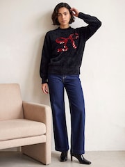 Roman Black Festive Sequin Bow Knit Jumper - Image 2 of 4