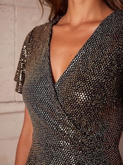 Roman Metallic Shimmer Wrap Front Tunic Top - Image 4 of 4