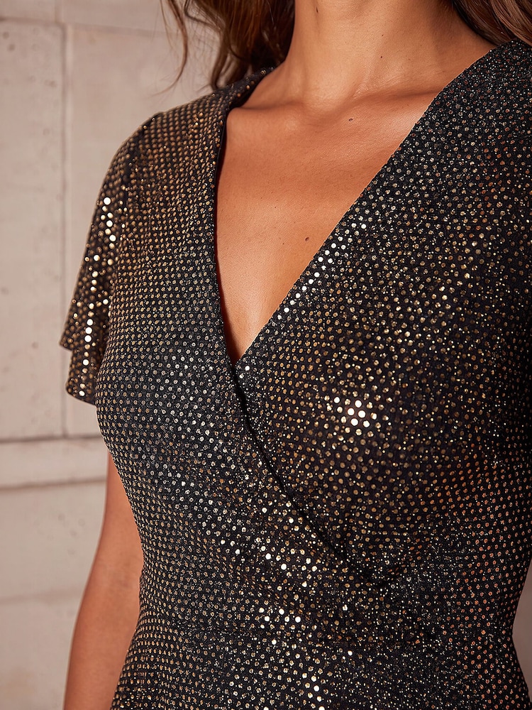 Roman Metallic Shimmer Wrap Front Tunic Top - Image 4 of 4