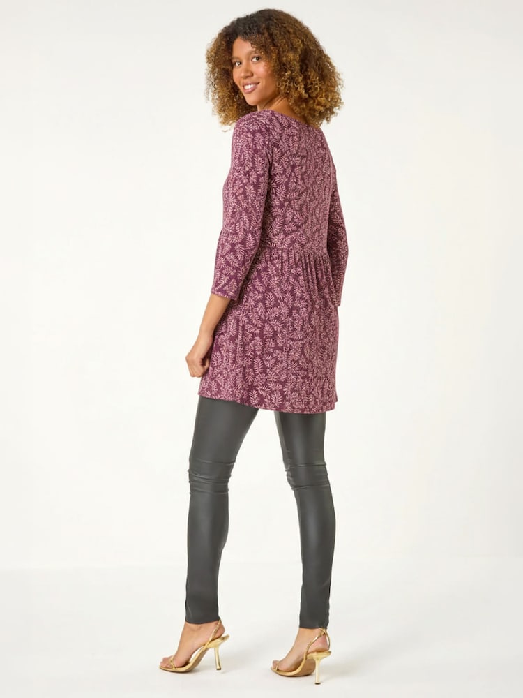 Roman жапырақтары басылған жиналған туникалы топ - 4суретінің 2 суреті