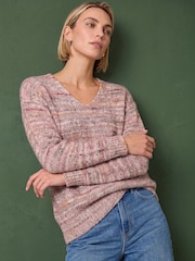 Roman Pink Shimmer V-Neck Knitted Jumper - Image 1 of 4