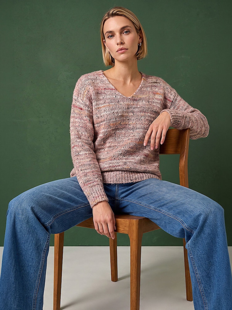 Roman Pink Shimmer V-Neck Knitted Jumper - Image 2 of 4 Roman Pink Shimmer V-Neck Knitted Jumper - Image 2 of 4