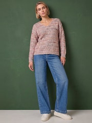 Roman Pink Shimmer V-Neck Knitted Jumper - Image 3 of 4