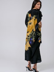 Religion Yellow Elina Maxi Kaftan Beach Cover-Up in Large Bold Pink Floral Print with Tie Waist - Image 4 of 6