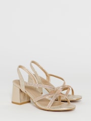 JD Williams Metallic Diamante Strap Block Heels - Image 2 of 4