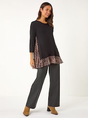 Roman Black Animal Print Mesh Hem Tunic - Image 2 of 4