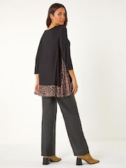 Roman Black Animal Print Mesh Hem Tunic - Image 3 of 4