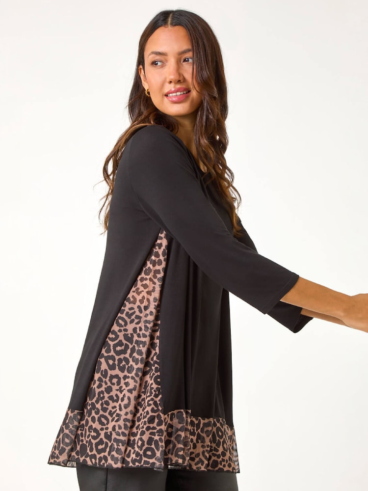 Roman Black Animal Print Mesh Hem Tunic - Image 4 of 4