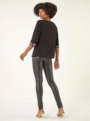 Roman Black Embellished Stretch Tunic Top - Image 3 of 4
