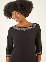 Roman Black Embellished Stretch Tunic Top - Image 4 of 4