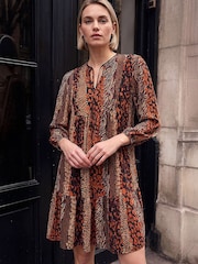 Roman Brown Abstract Print Smock Stretch Dress - Image 1 of 4