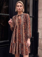 Roman Brown Abstract Print Smock Stretch Dress - Image 2 of 4