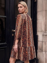 Roman Brown Abstract Print Smock Stretch Dress - Image 4 of 4