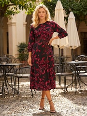 Roman Red Floral A-Line Midi Dress - Image 1 of 4
