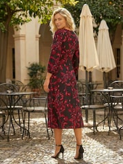 Roman Red Floral A-Line Midi Dress - Image 3 of 4
