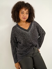 Roman Black Curve Hotfix Knit Top - Image 1 of 4