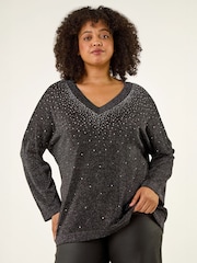 Roman Black Curve Hotfix Knit Top - Image 2 of 4