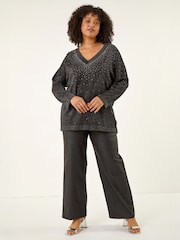 Roman Black Curve Hotfix Knit Top - Image 3 of 4