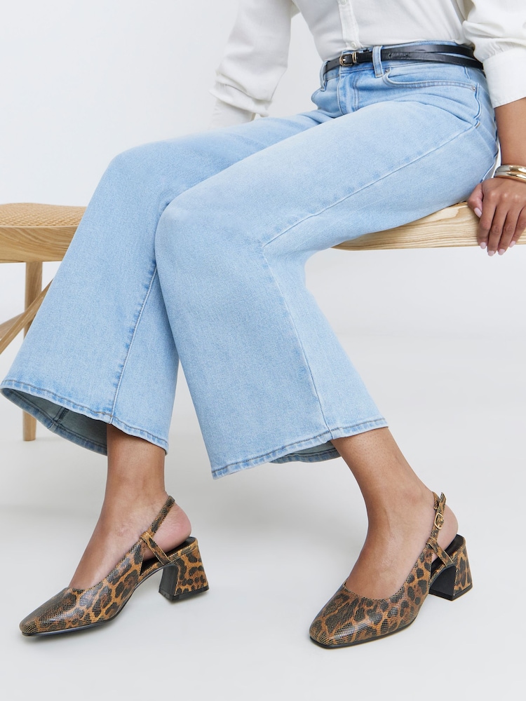 JD Williams Animal Extra Wide Fit Block Heel Slingback Shoes - Image 1 of 4 JD Williams Animal Extra Wide Fit Block Heel Slingback Shoes - Image 1 of 4