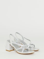 JD Williams Silver Extra Wide Fit Diamante Strap Block Heels - Image 2 of 4
