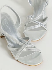 JD Williams Silver Extra Wide Fit Diamante Strap Block Heels - Image 3 of 4