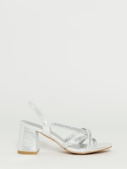JD Williams Silver Extra Wide Fit Diamante Strap Block Heels - Image 4 of 4