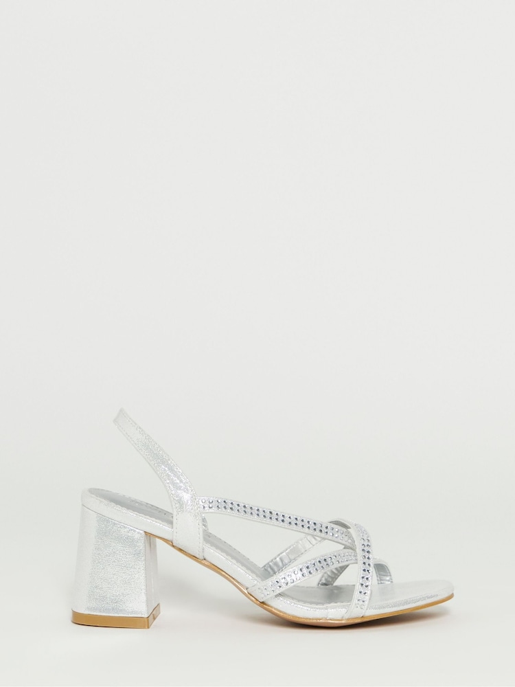 JD Williams Silver Extra Wide Fit Diamante Strap Block Heels - Image 4 of 4 JD Williams Silver Extra Wide Fit Diamante Strap Block Heels - Image 4 of 4