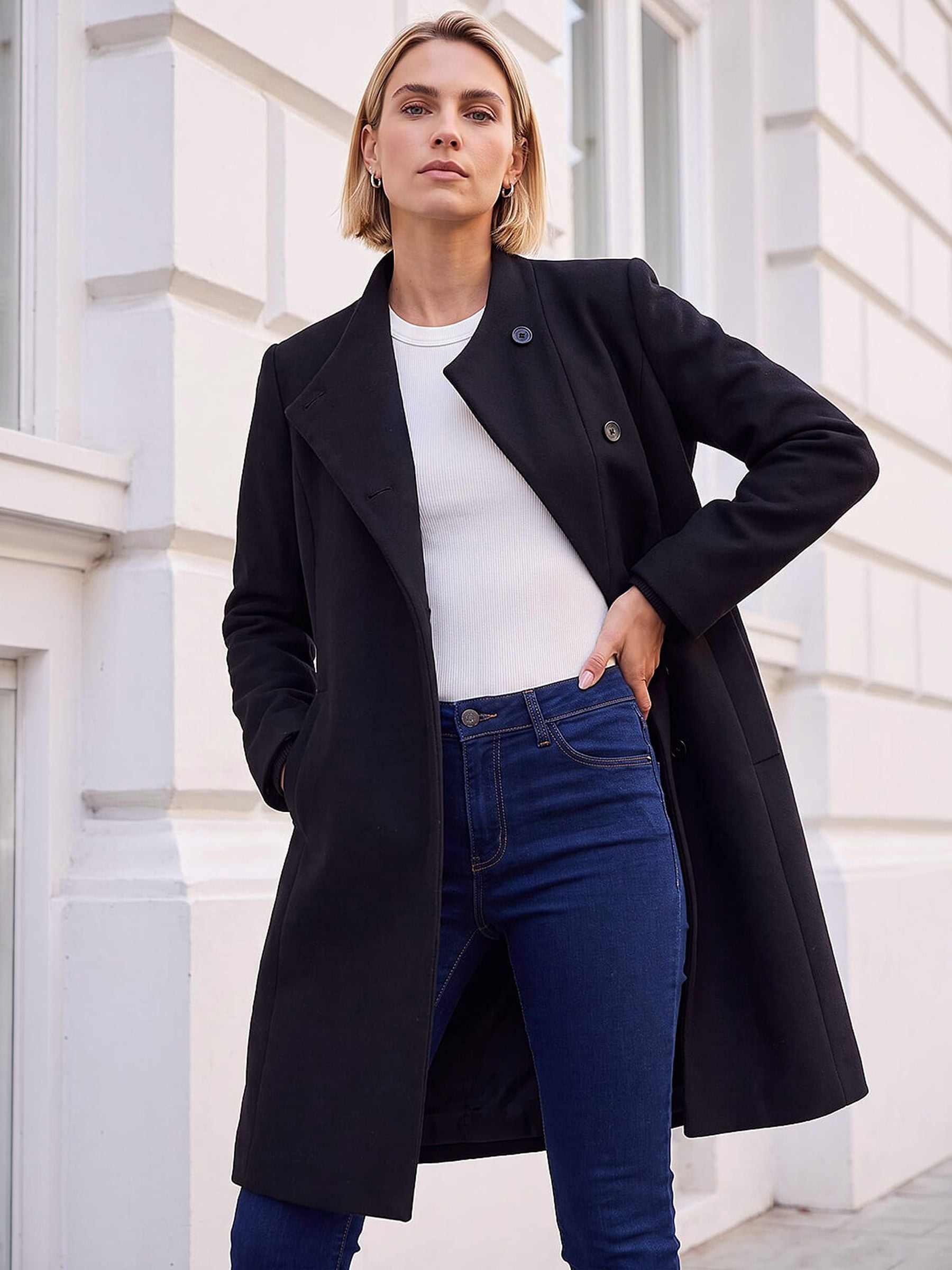 Roman Women's Black Tailored Funnel Neck Pocket Detail Coat In | : Size 20 - Image 3