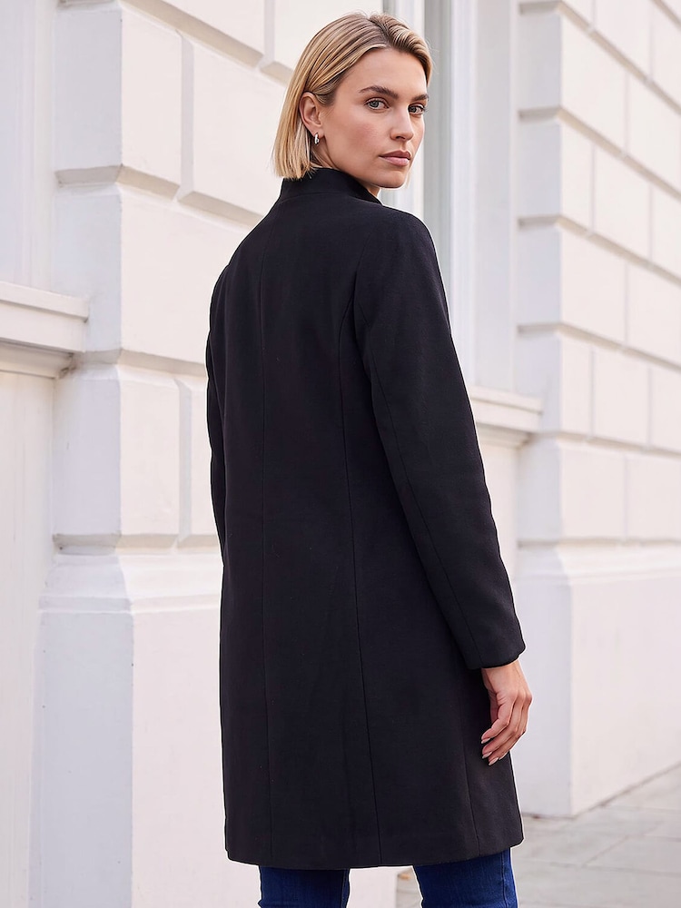 Roman Black Tailored Funnel Neck Pocket Detail Coat - Image 4 of 4