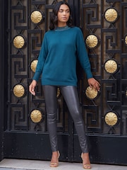 Roman Blue Metallic Tie Front Knitted Jumper - Image 2 of 4