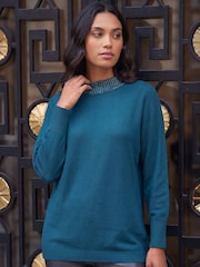 Roman Blue Metallic Tie Front Knitted Jumper - Image 3 of 4