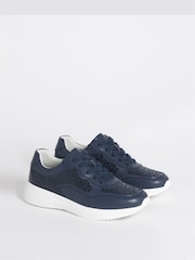JD Williams Blue Extra Wide Fit Lace Up Trainer With Side Detail Shoes - Image 2 of 4