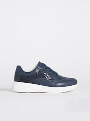 JD Williams Blue Extra Wide Fit Lace Up Trainer With Side Detail Shoes - Image 3 of 4