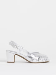 JD Williams Silver Standard Fit Peep Toe Slingback  Sandals - Image 2 of 4