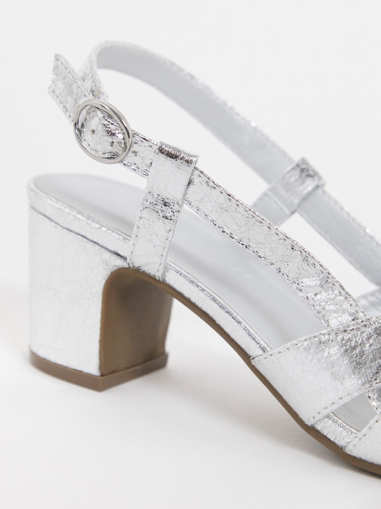 JD Williams Silver Standard Fit Peep Toe Slingback  Sandals - Image 4 of 4