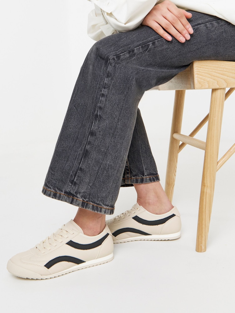 JD Williams Cream Retro Slim Trainers - Image 1 of 4 JD Williams Cream Retro Slim Trainers - Image 1 of 4