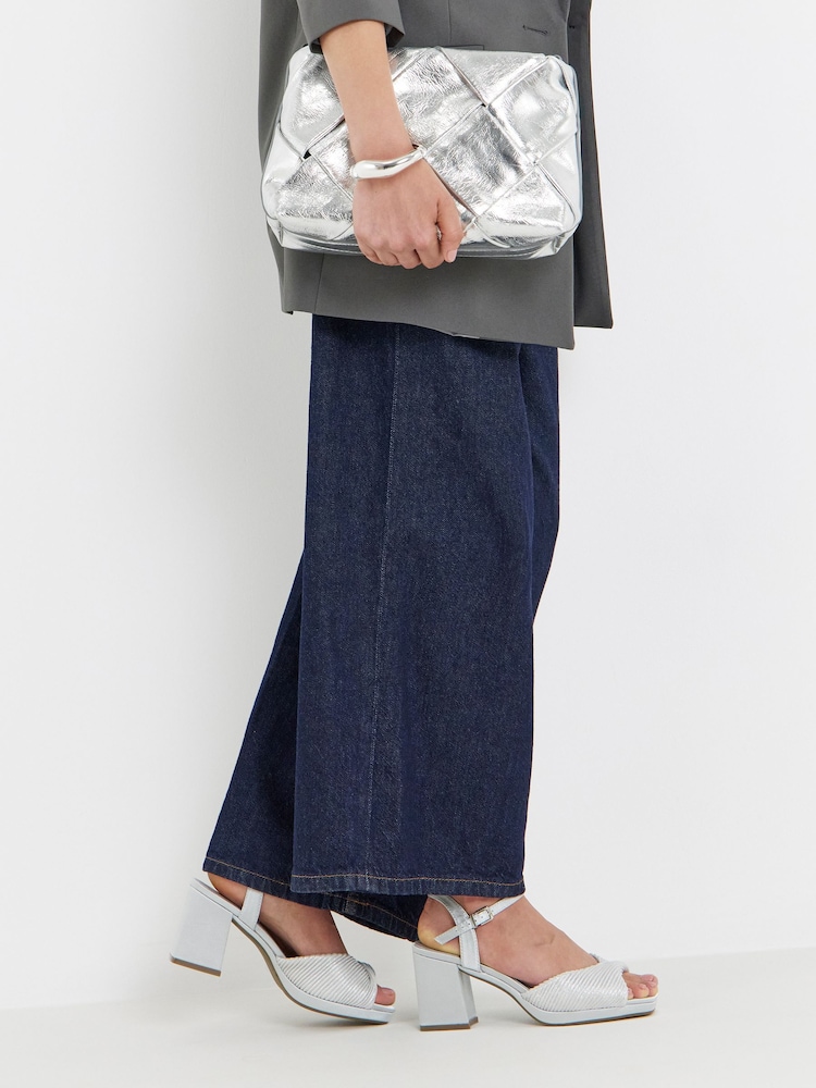 JD Williams Silver Wide Fit Pleated Two Part Heels - Image 1 of 4 JD Williams Silver Wide Fit Pleated Two Part Heels - Image 1 of 4