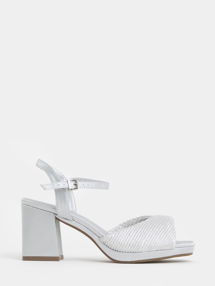 JD Williams Silver Wide Fit Pleated Two Part Heels - Image 2 of 4 JD Williams Silver Wide Fit Pleated Two Part Heels - Image 2 of 4