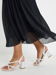 JD Williams Silver Wide Fit Diamante Strap Block Heels - Image 1 of 4