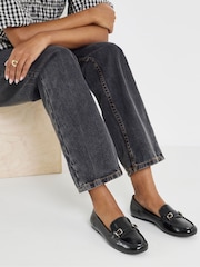 JD Williams Black Wide Fit Buckle Detail Loafers - Image 1 of 4