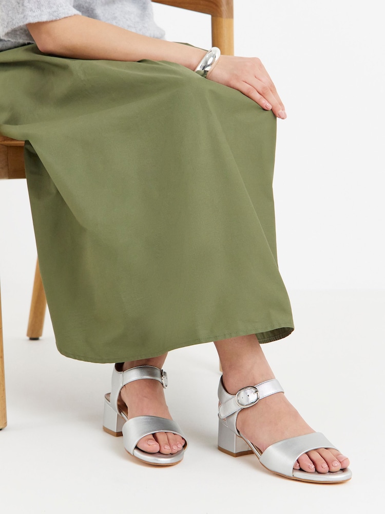 JD Williams Silver Wide Fit Two Part Block Heel Sandals - Image 1 of 4